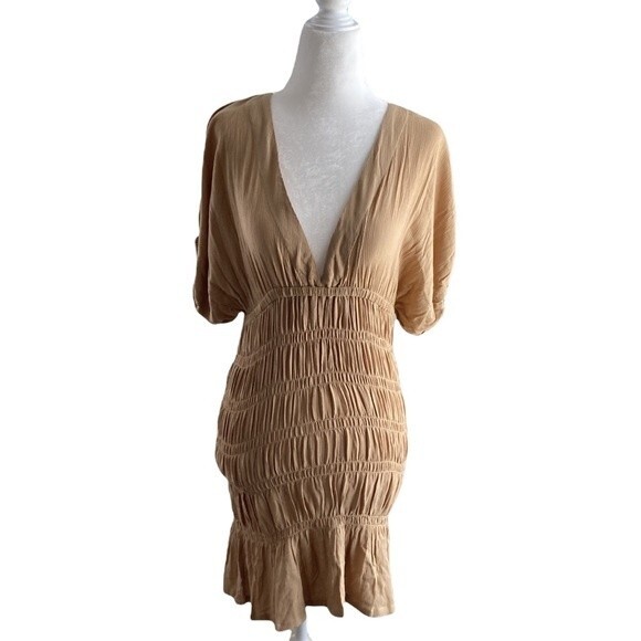 Lovers and Friends Vneck Ruched Nude Innika Summer Mini Dress XXS - Picture 5 of 16